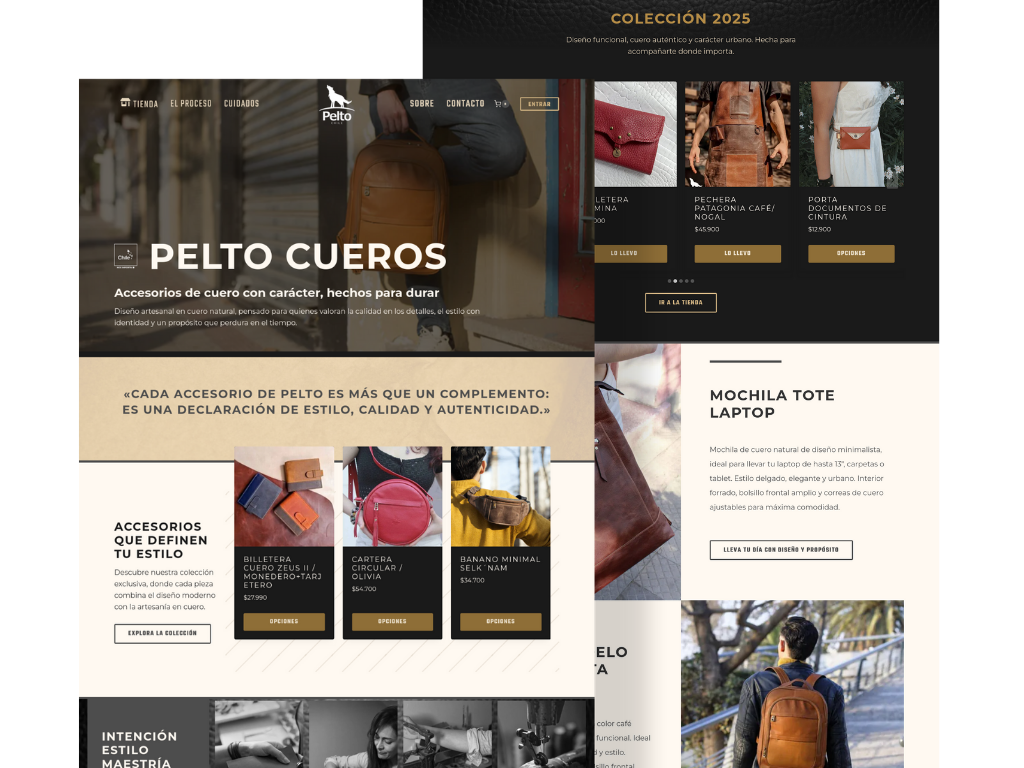 E‑commerce de Pelto Cueros con productos de cuero