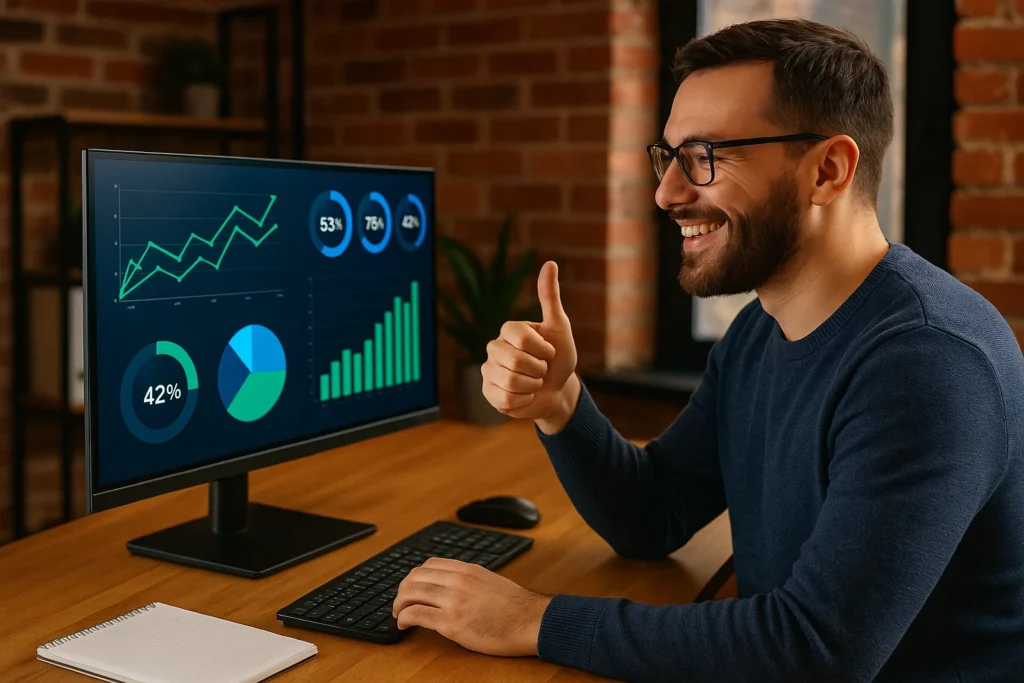 Desarrollador revisando métricas mejoradas después de migrar a VPS